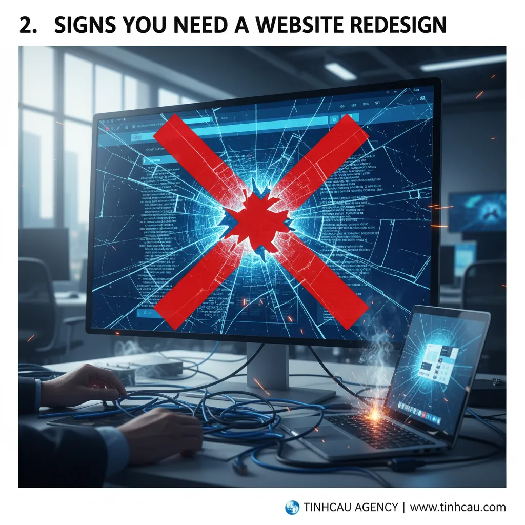 5 dấu hiệu đã đến lúc bạn cần thiết kế lại website. 4 2. **Dấu hiệu cần thiết kế lại website**