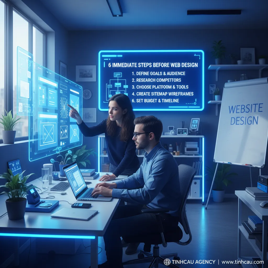 6 việc cần làm ngay trước khi bắt tay vào thiết kế website. 4 1. **Thiết kế website** (Từ khóa chính, bao quát nhất)