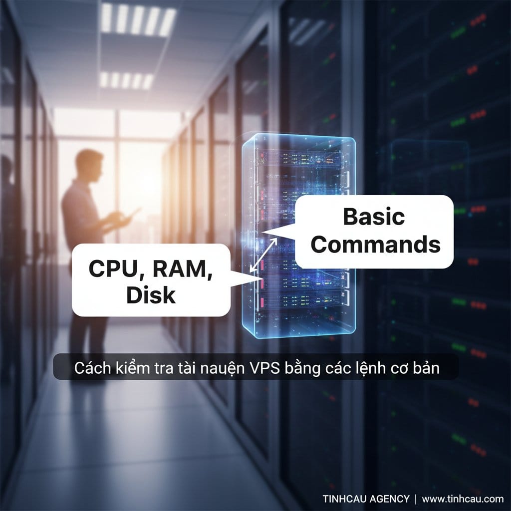 Hai từ khóa/cụm từ khóa chính từ tiêu đề "Cách kiểm tra tài nguyên VPS bằng các lệnh cơ bản (CPU, RAM, Disk)" là: