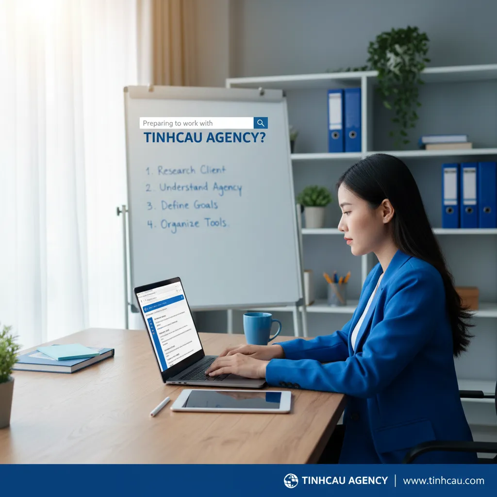 Cần chuẩn bị gì trước khi làm việc với Tinh Cầu Agency? 2 2. **Chuẩn bị làm việc** (Mô tả hành động và mục đích tìm kiếm)