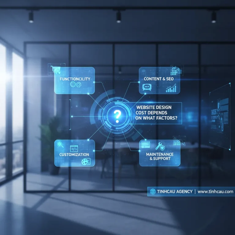 Dựa trên tiêu đề "Chi phí thiết kế website phụ thuộc vào những yếu tố nào?", 4 từ khóa hoặc cụm từ khóa chính có thể là: