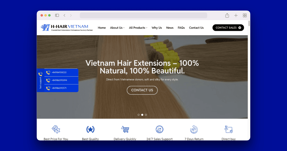 Dự án thiết kế website H-HAIR VIETNAM – Công ty xuất khẩu tóc nối hàng đầu Việt Nam