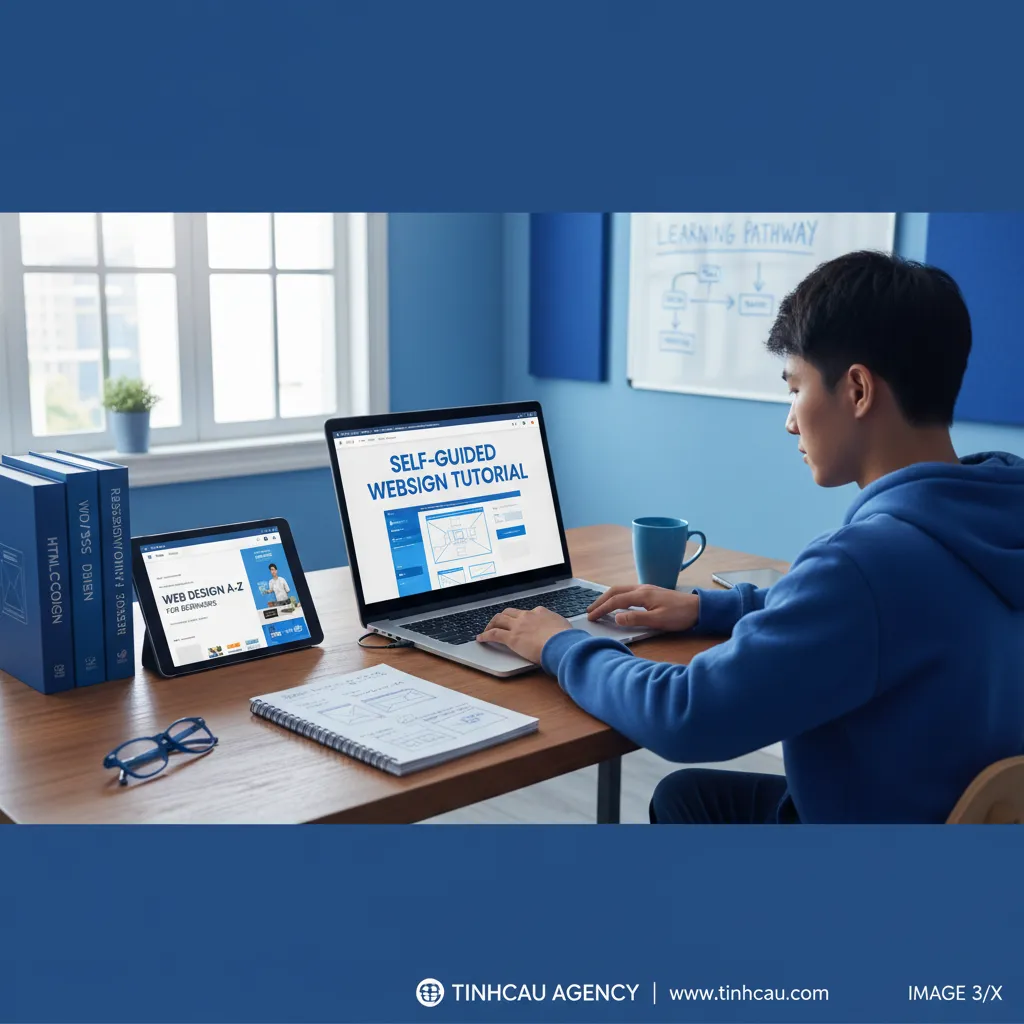 Lộ trình thiết kế website từ A đến Z cho người không chuyên. 2 3. **Hướng dẫn thiết kế website tự học**