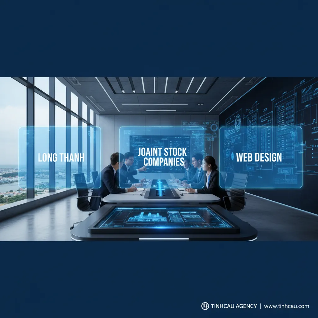 Ba từ khóa hoặc cụm từ khóa chính cho tiêu đề "Thiết kế web cho công ty cổ phần tại Long Thành" là: