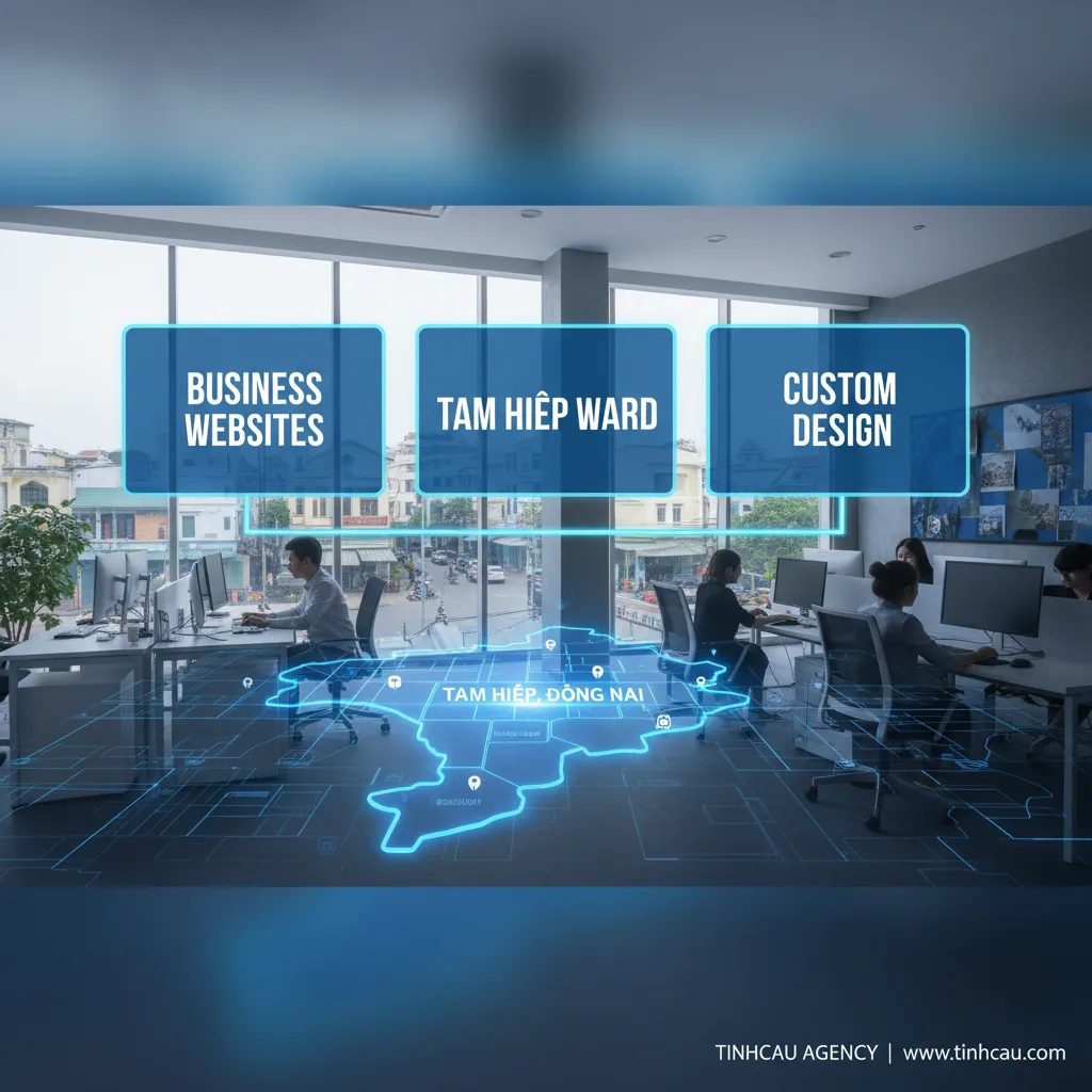 Ba từ khóa/cụm từ khóa chính cho tiêu đề "Thiết kế website cho doanh nghiệp tại phường Tam Hiệp" là:
