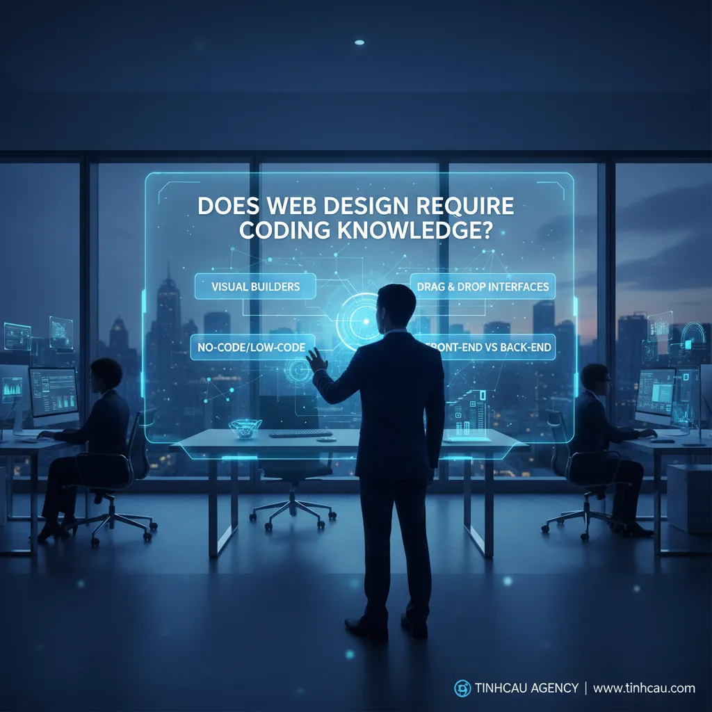 Dựa trên tiêu đề "Thiết kế website có cần kiến thức lập trình không?", 4 từ khóa hoặc cụm từ khóa chính có thể là: