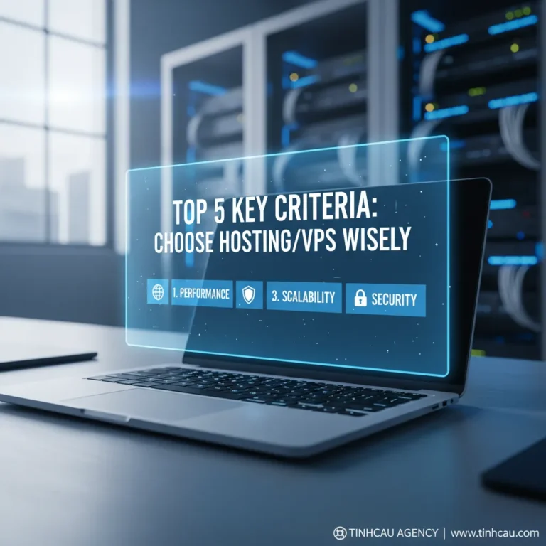 Dựa trên tiêu đề "Top 5 Tiêu chí quan trọng: Chọn mua Hosting/VPS không lo lãng phí.", 4 từ khóa hoặc cụm từ khóa chính có thể là: