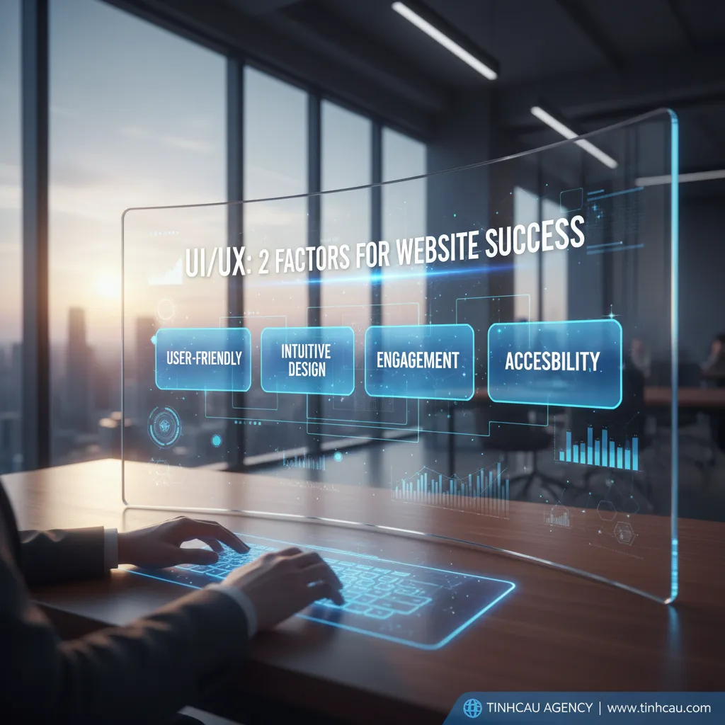 Dựa trên tiêu đề "UI/UX: 2 yếu tố quyết định sự thành công của một website.", 4 từ khóa hoặc cụm từ khóa chính có thể là: